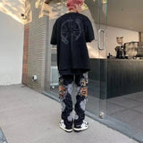 Bonsir Y2K Streetwear Baggy Ripped Stacked Jeans Pants Men Straight Kanye Old Hip Hop Denim Trousers