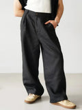 BONSIR  -  Vintage Solid Color Loose Straight Trousers Men Spring Summer New Casual Pleated Linen Pants Mens Leisure Breathable Long Pant