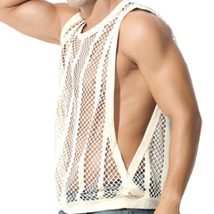 Bonsir Mens Fitness Vest Sleeveless Nightclub Sexy Mesh Transparent Hollow Vest Casual See-Through Fishnet Muscle T-Shirt Vest