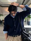 BONSIR  -  New Autumn Winter Loose Casual Versatile Knitwear Korean Trend Dongda Gate Sweater Turn-down Collar Open Cardigan