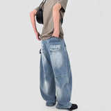 BONSIR  -  Men Jeans Letter Print Casual Pants Streetwear Fashion Personality Versatile Youth Campus Wide Leg Pants Men'S Clothing 2025 New
