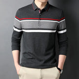 Bonsir Smart Casual Autumn Pure Cotton Polo Shirt Men New Lapel Button Contrast Color Fashion Office Social Loog Sleeve T-shirt Tops
