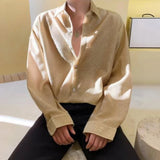 Bonsir Mens Fashion Shiny Bright Silk Woven Shirt Autumn Genderless Trend Personality Stage Loose Nightclub Long-Sleeve Shirt Unisex