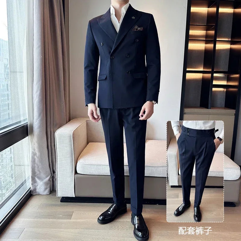 Bonsir (Jackets+Pants) Luxury Double Breasted Design Slim Fit Suit High Quality Fashion Men's Wedding Social Suit Tuxedo 2 Piece Set