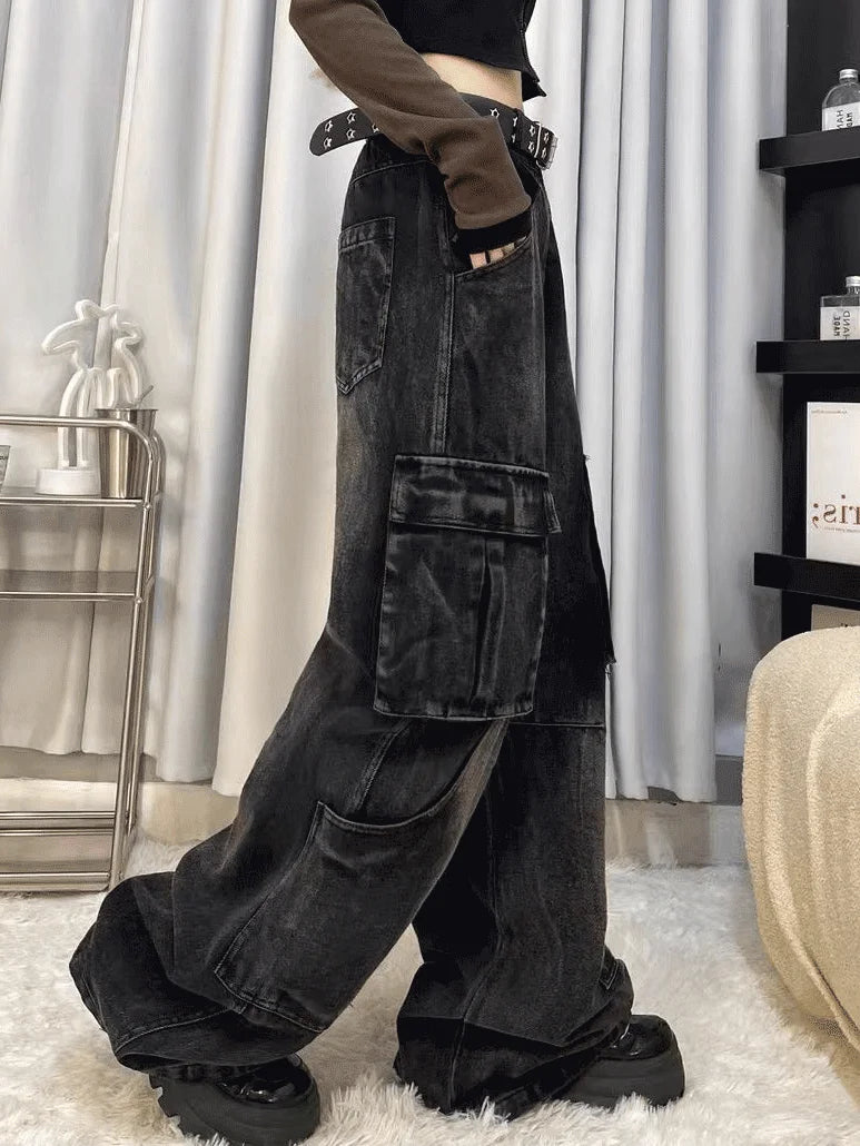 Bonsir High Street American style autumn personalized straight tube workwear pants new loose and retro trend floor mopping denim pants