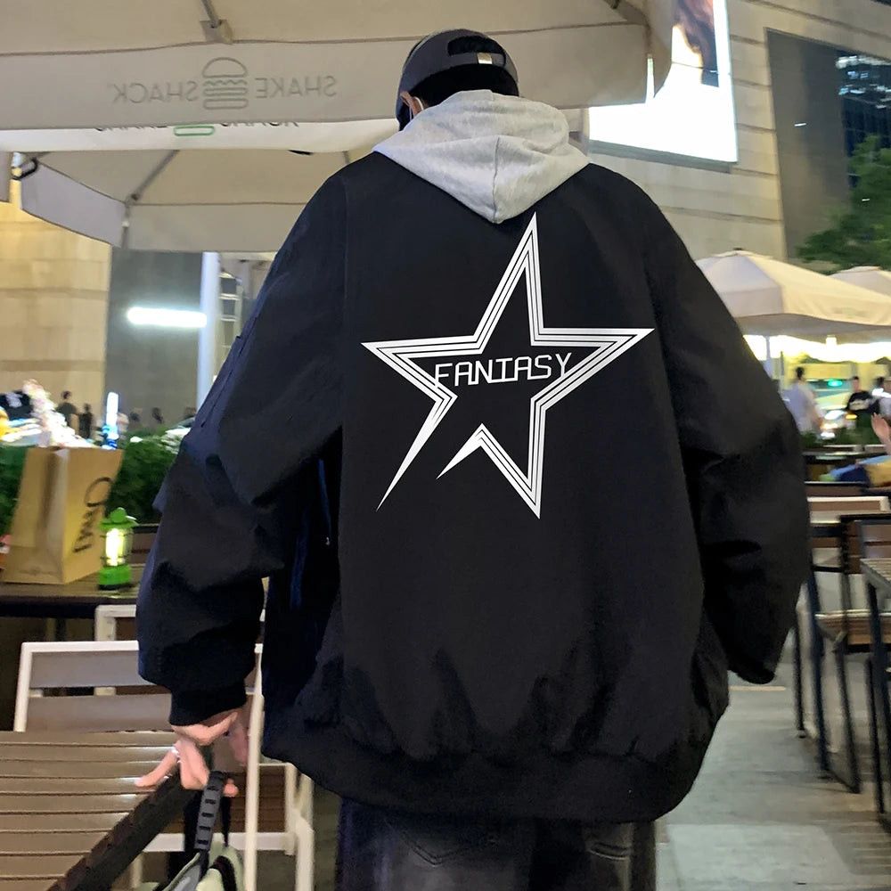 Bonsir American dark red jacket, men's spring and autumn hiphop trendy pilot jacket, pentagram baseball jacket mens clothing fall