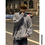Bonsir Solid Cardigan Sweater Men Korean Lazy Leisure Knitted Sweaters Hip Hop Streetwear Loose Simple Knitwear Coat Male Clothes