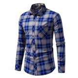 BONSIR  -  Men's Classic Long Sleeve Plaid Basic Dress Shirts Single Patch Pocket Formal Business Casual Regular Fit Office Social Shirt