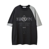 BONSIR  -  Vintage Splicing T Shirt Mens Streetwear Hip Hop Y2k Casual Tees Tops Oversized Harajuku Color Block Short Sleeve T-Shirt Male