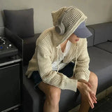 Bonsir Vintage Knit Mesh Coat for Men Hole Hooded Cardigan Long Sleeve Tee Male Casual Autumn Japanese Streetwear Hip Hop