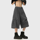 BONSIR  -  Summer Cotton Casual Pants Men Pocket Cargo Pants Men Japanese Streetwear Hip-hop Loose Wide Leg Pants Mens Calf-Length Pants