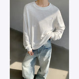 BONSIR  -  Spring Cotton Long Sleeved T-shirt Men Black White Casual T Shirt Men Streetwear Korean Loose Round Neck T Shirt Mens Top M-3XL