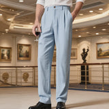 BONSIR  -  New American Style Business Striped Men Suit Pants Light Luxury Leisure Linen Straight Pants Urban Fashion High Quality Trousers