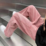 Bonsir Street Vibe Style Jeans Men's Loose Straight Pants Trendy Brand American Baggy Wide-leg Pants Pink Jeans Spring and Autumn