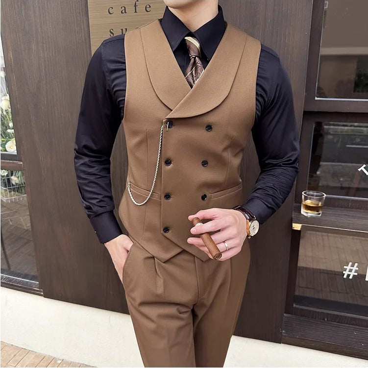 Bonsir (1 Pcs Vest）Latest Style Design Double Breasted Men Suit Vests Formal Groom Wedding Social Slim Fit Sleeveless Vest Coats