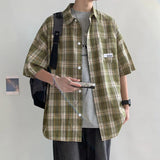 BONSIR  -  Y2k Streetwear Plaid Men Shirts Summer Fashion Chemise Homme Fashion Mens Checkered Shirts Short Sleeve Men Blouse