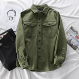 BONSIR  -  Thickened Shirt Retro Full Pocket Workwear Jacket Men Loose Long Sleeve Top