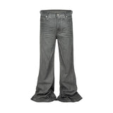 Bonsir High Street Washed Gray Boot Cut for Men and Women Straight Frayed Casual Baggy Flare Jeans Oversized Loose Denim Trousers