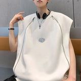 Bonsir Mens Vest Double Zipper Y2k Tank Top Autumn Streetwear Casual Personality Versatile Niche Sleeveless T-Shirt Men'S Clothing