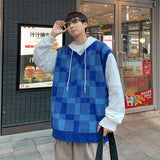 BONSIR  -  Sweater Vest Men Autumn V-neck Japanese Vintage Plaid College Knitted Fashion Loose All-match Ins Sleeveless Pullover Clothing