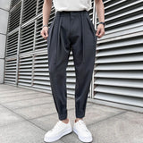 Bonsir Summer Elastic Waist Drape Suit Pants Men Business Office Casual Pants Male Fashion Loose Social Party Formal Trousers