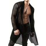 Bonsir Mens Hollow Perspective Sexy Shirt Streetwear Trend Personality Outerwear Vacation Cardigan Long Sleeve Shirt Men'S Clothing