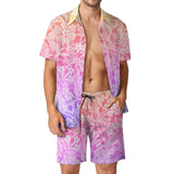BONSIR  -  Ombre Print Men Sets Neon Orange Pink Casual Shorts Vacation Shirt Set Summer Hawaii Design Suit Short Sleeve Oversized Clothing