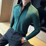 Bonsir High Quality V-Neck Shirt Men Autumn New Long Sleeve Business Slim Fit Solid Shirt Formal Wear Casual Social Tuxedo Men Clothing