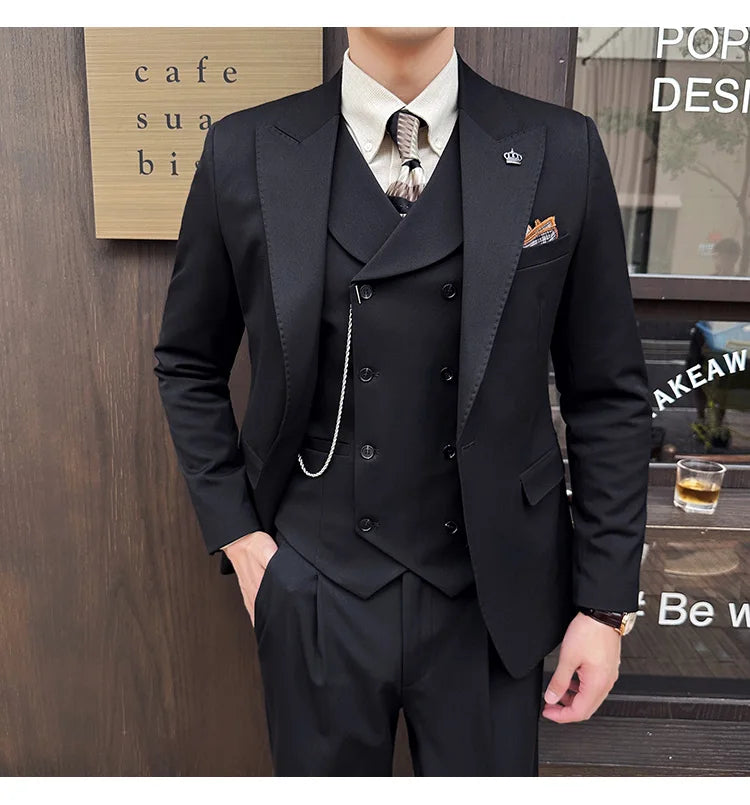 Bonsir (Jackets+Pants+Vest) High Quality Men Slim Fit Party Tuxedos 3 Pieces Fashion Double Breasted Vest Design Wedding Social Suit