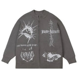 Bonsir Mens Y2k Graffiti Casual Knitted Sweater Autumn Winter Genderless American Trend Street Loose Lazy Style Versatile Jacket Unisex