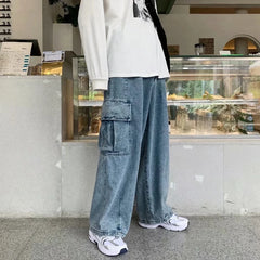 Bonsir Baggy Jeans Trousers Male Denim Pants Black Wide Leg Pants Men's Jeans Oversize Cargo Korean Streetwear Hip Hop Harajuku