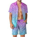 BONSIR  -  Ombre Print Men Sets Neon Orange Pink Casual Shorts Vacation Shirt Set Summer Hawaii Design Suit Short Sleeve Oversized Clothing