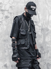 Bonsir Techwear Black Cargo Biker Vest Without Sleeve Tank Tops Men Sleeveless Top Men  Clothing Japanese Streetwear Hip Hop