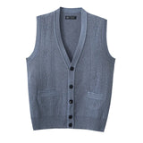 BONSIR  -  Autumn Winter Men's Knitted Warm Vests Mens Retro Button V-Neck Jumper Knitted Waistcoats Men Sweater Vest Jackets Clothing