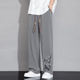 BONSIR  -  Drawstring Sweatpants Thin Men's Fashion Embroidered Wide Pants Straight Comfortable Casual Male Clothes Trousers Streetwear