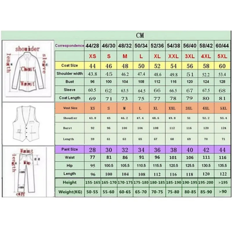 Bonsir Men Suit 3 Pieces Solid Color Slim Fitting For Business Leisure Commercial Wedding And Banquet Dresses Jacket Vest With Pants