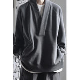 BONSIR  -  new graphite gray chic V-neck sweatshirt, bristle plus fleece raglan sweatshirt jacket