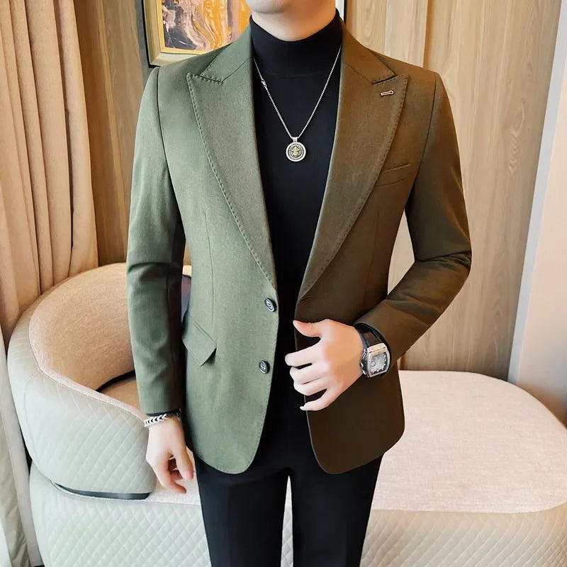 Bonsir British Style Big Collar Design Men Suit Jacket Luxury Business Formal Wear Plain Color Blazer High Quality Wedding Dress Coats