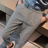 Bonsir Neapolitan High Waist Business Casual Pants Men Fashion Plaid Suit Pants Korean Slim Fit Social Office Dress Pants Mens Clothing