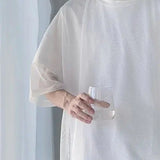 BONSIR  -  Korean Style Round Neck Gauze Breathable Clothes Man Summer Fashion Loose Sheer Thin Style Men's Wear