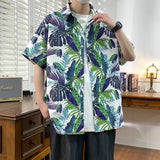BONSIR  -  Beach Street Wear Tropical Floral Short Sleeved Men Printed Shirts Summer Seaside Vacation Men's Hawaiian Shirt Plus Size 5XL-M