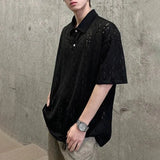 BONSIR  -  Mens Polo Shirt Ripped Hollow T-Shirt Summer Thin Streetwear Fashion Youth Campus Niche Short-Sleeve Top Men'S Clothing 2025 New