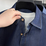 BONSIR  -  100% Cotton Unisex, Long Sleeve Denim Shirt, Bright Line Design Casual Solid Color Shirt Coat, Loose Shirt