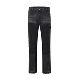 Bonsir High Street Patchwork Ripped Black Jeans Pants for Men Straight Retro Casual Sashes Pockets Denim Trousers Oversized Loose Jean