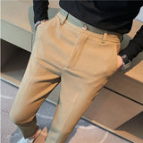 Bonsir Autumn New Waffle Stretch Waist Business Formal Pants Men Fashion Wedding Slim Trouser Mens Brand Social Party Suit Pants