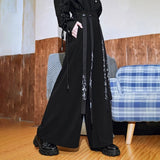 Bonsir Y2k Calligraphy Ribbon Skirt Pants Gothic Dark Style Hakama Genderless Japanese Streetwear Casual Wide-Leg Samurai Pants Unisex