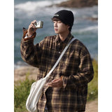 BONSIR  -  American retro plaid shirt men's autumn and winter thickened and fleece warm, trendy loose and casual long-sleeved shirt jacket