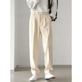 BONSIR  -  Casual Pants Men's Loose Regular Wide Leg Pants Solid Color Versatile Straight Corduroy Trousers