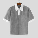 BONSIR  -  Men Shirt Summer Striped Patchwork Lapel Short Sleeve Men Clothing Streetwear Autumn 2025 Loose Korean Style Male Shirts