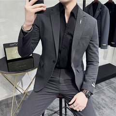 Bonsir (Jacket+Pant) Handsome Casual Beige 2 Piece Suit For Men Wedding Tuxedos Men Slim Fit Suits Business Party Prom Dress Homme 4XL